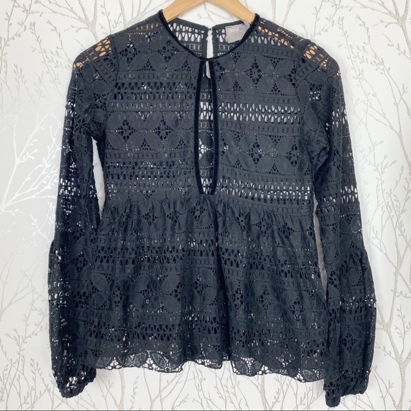 ASOS Lace and Velvet Open Front Smocked Top Black - Picture 4 of 13